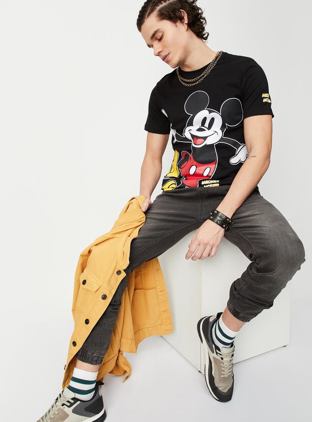 Men Mickey Printed Crew Neck T-shirt