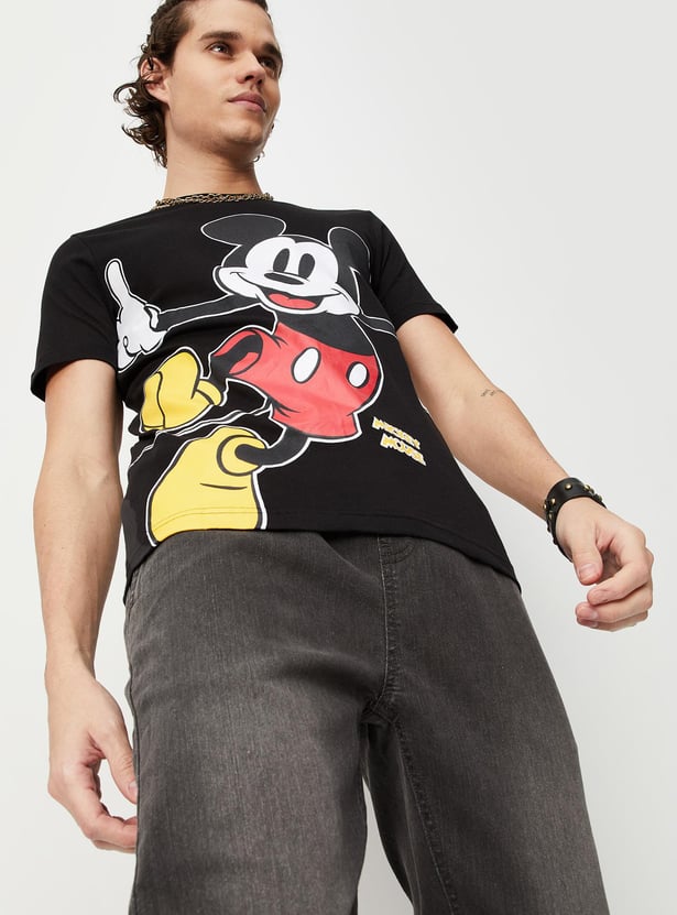 Men Mickey Printed Crew Neck T-shirt