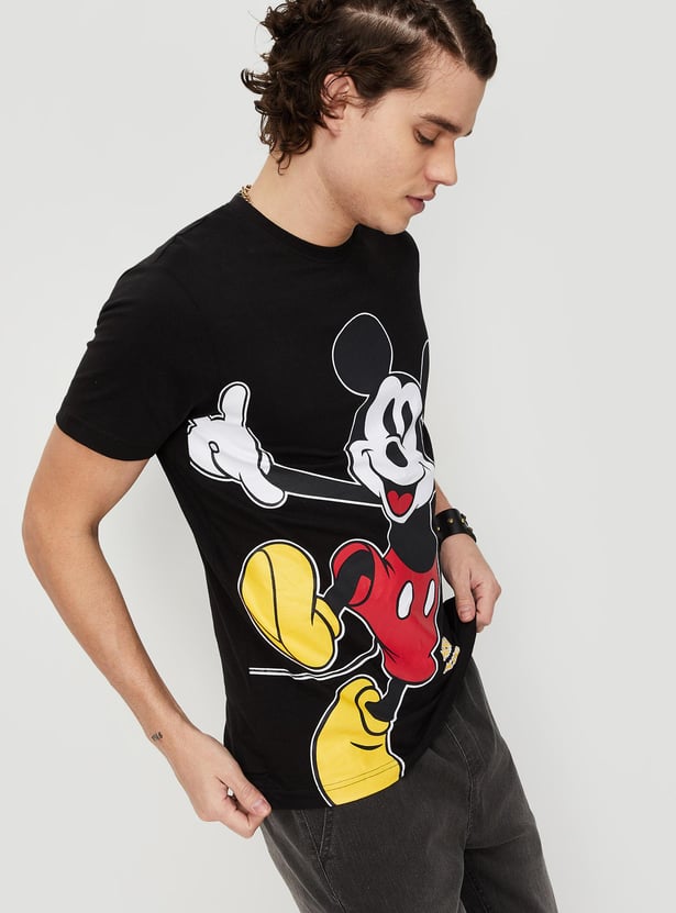 Men Mickey Printed Crew Neck T-shirt
