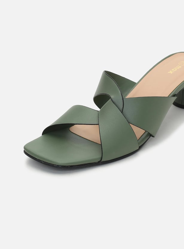 Women Solid Open-Toe Block Heel Sandals