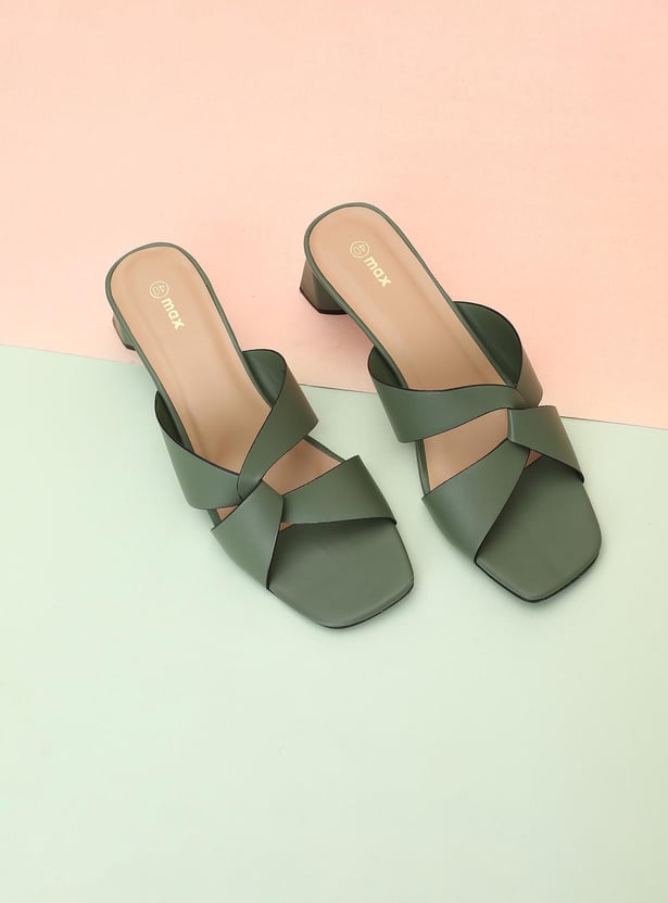 Women Solid Open-Toe Block Heel Sandals