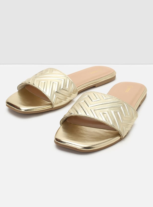 Women Embossed Open-Toe Flat Sandals