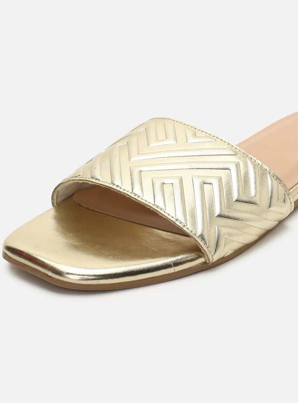 Women Embossed Open-Toe Flat Sandals