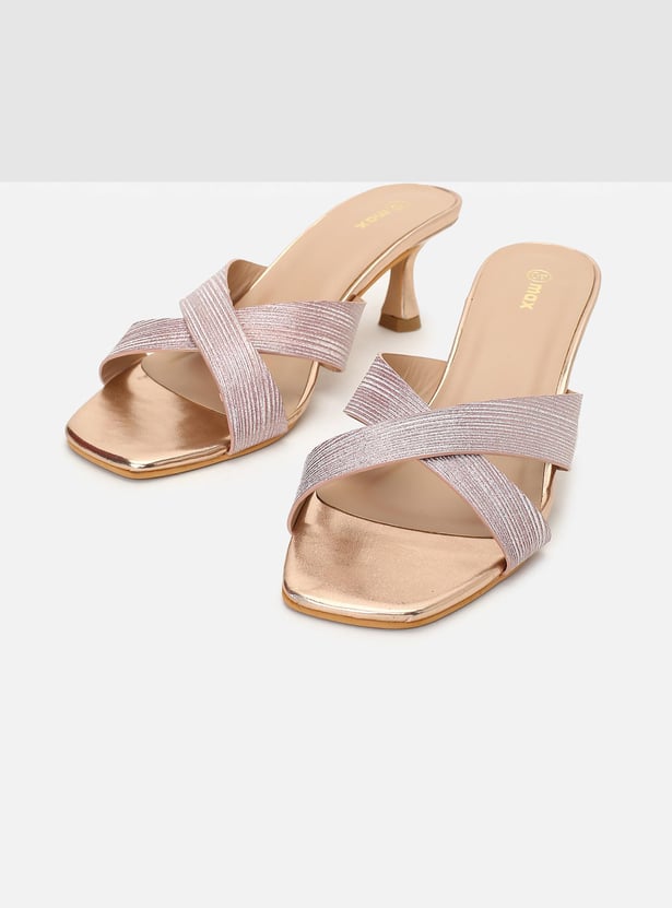 Women Shimmery Open-Toe Kitten Heel Sandals