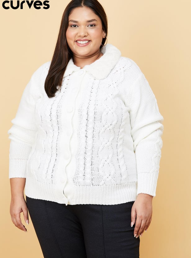 Women Cableknit Cardigan Sweater