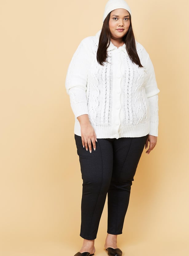 Women Cableknit Cardigan Sweater