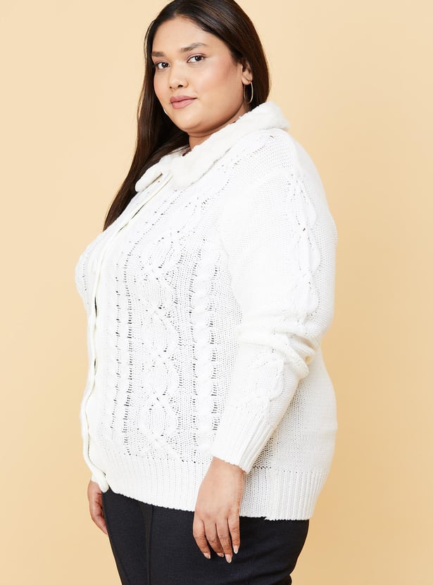 Women Cableknit Cardigan Sweater