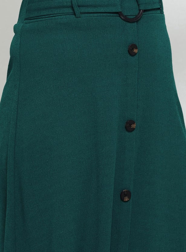 Women Solid Belted A-line Skirt
