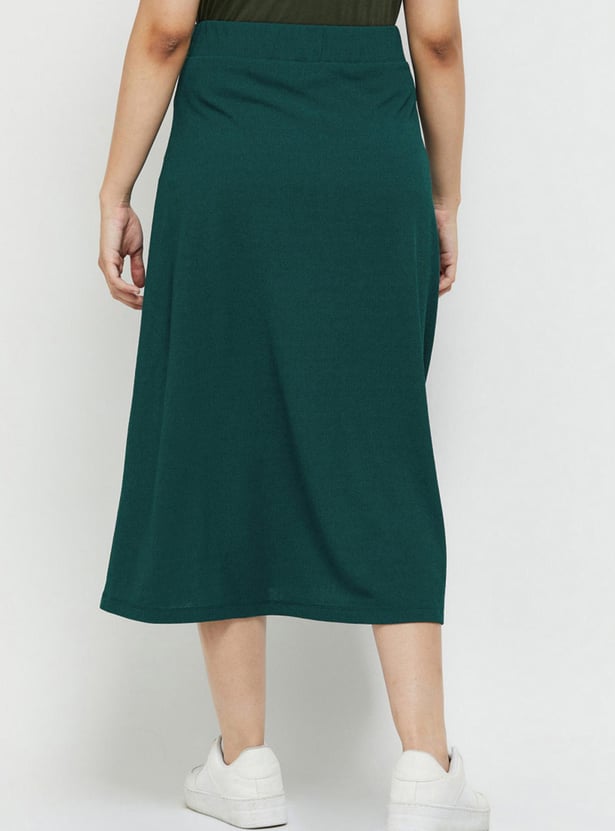 Women Solid Belted A-line Skirt