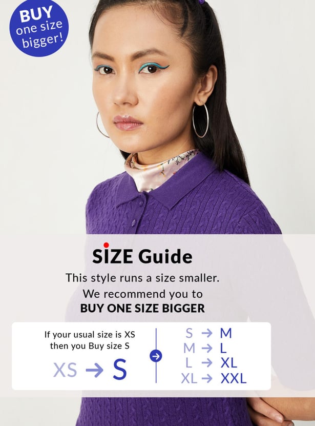 Women Cable Knit Polo Sweater Top