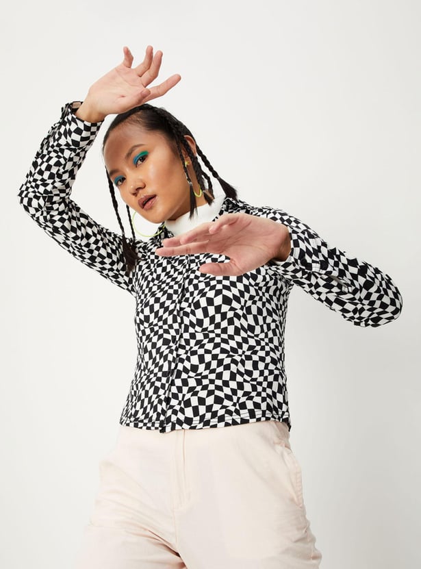 Women Checked Shirt with Curved Hem