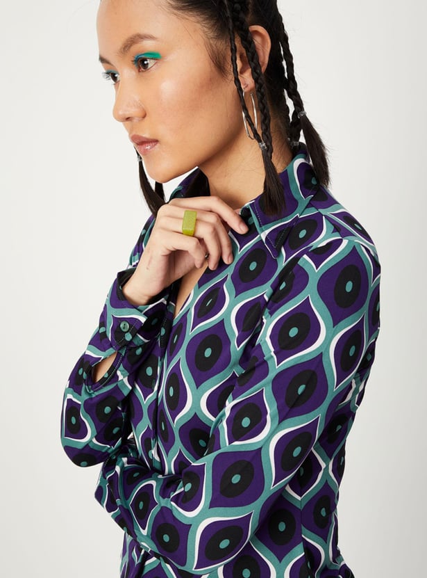 Women Checked Shirt with Curved Hem