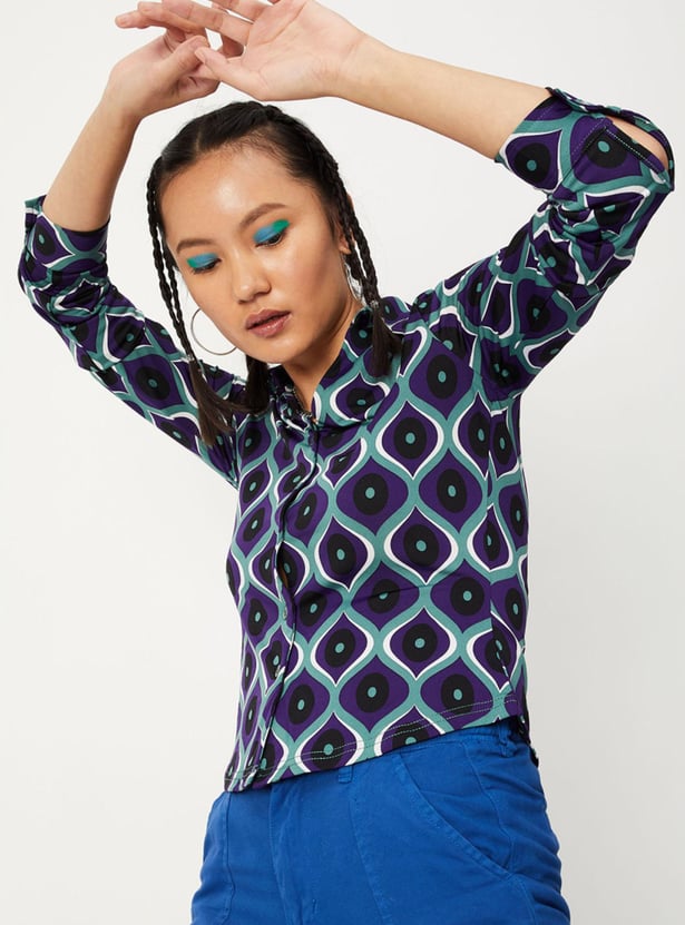 Women Checked Shirt with Curved Hem