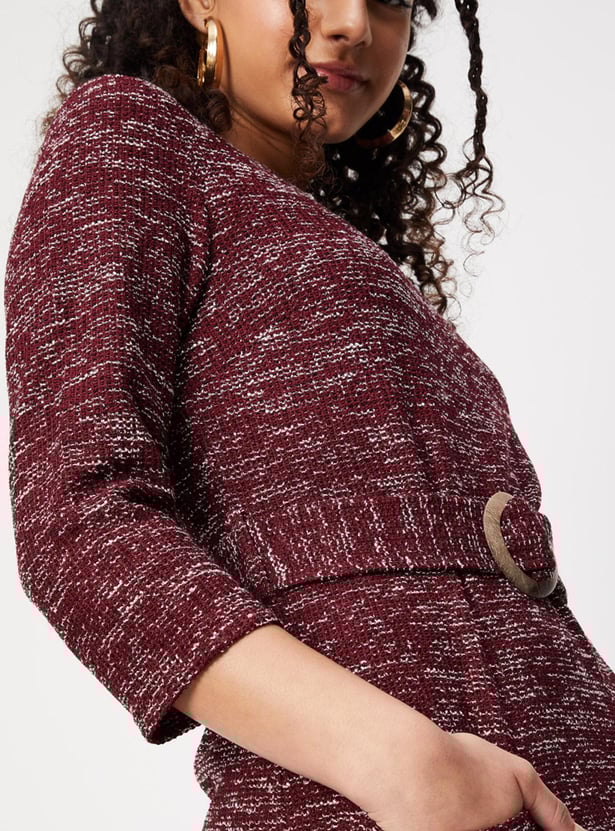 Women Textured Round Neck Sheath Dress