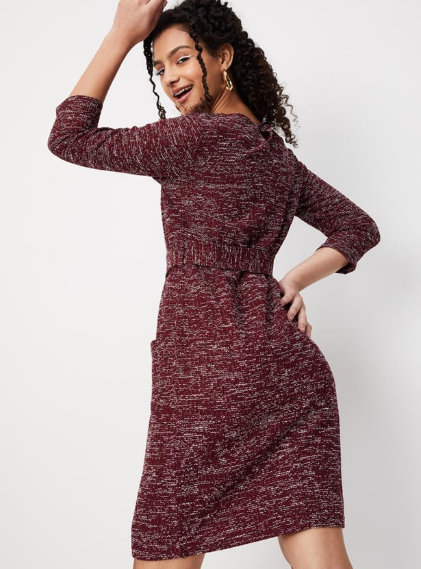 Women Textured Round Neck Sheath Dress