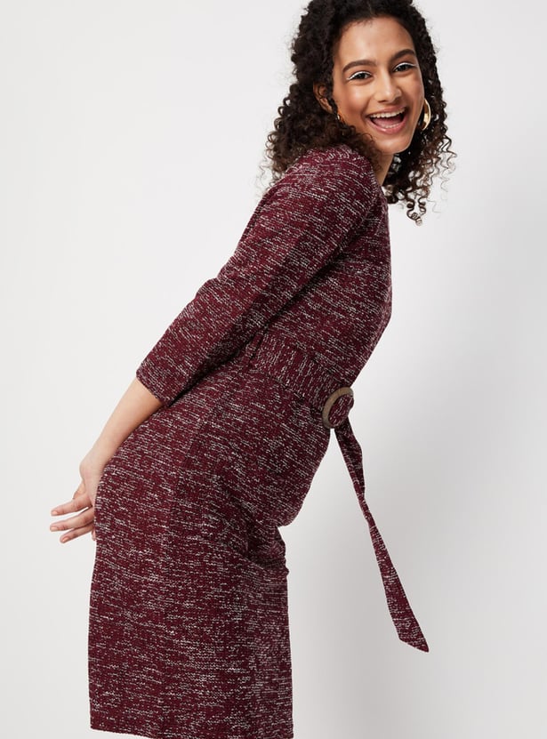 Women Textured Round Neck Sheath Dress