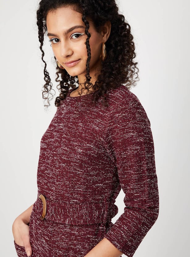 Women Textured Round Neck Sheath Dress