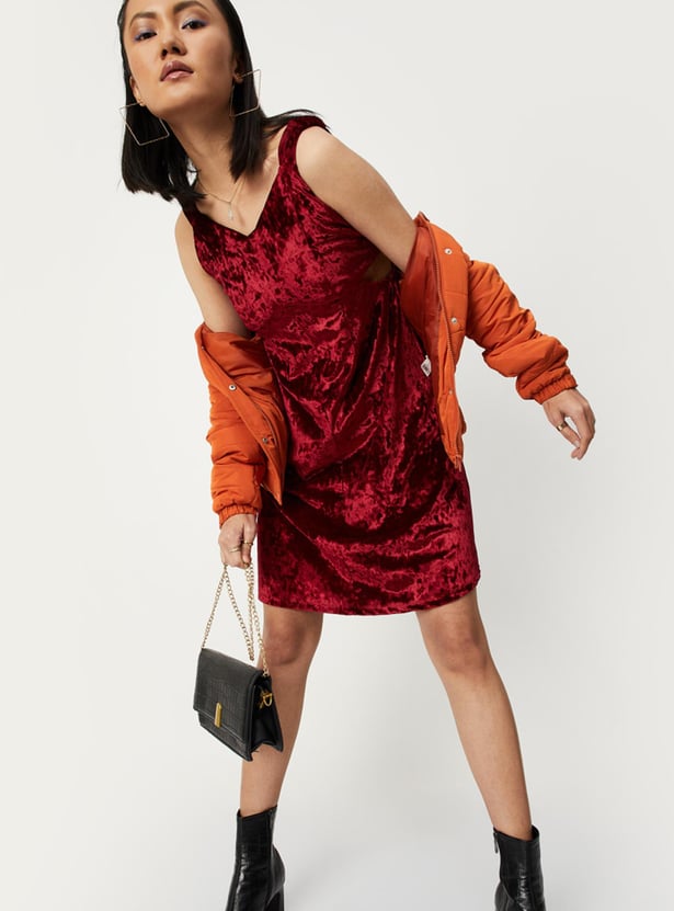strapless open back dress Red Solid Bodycon Midi Dress main image 0