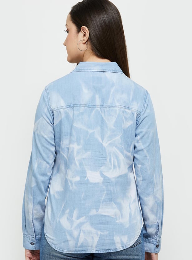 Women Washed Denim Shirt with Full Sleeves