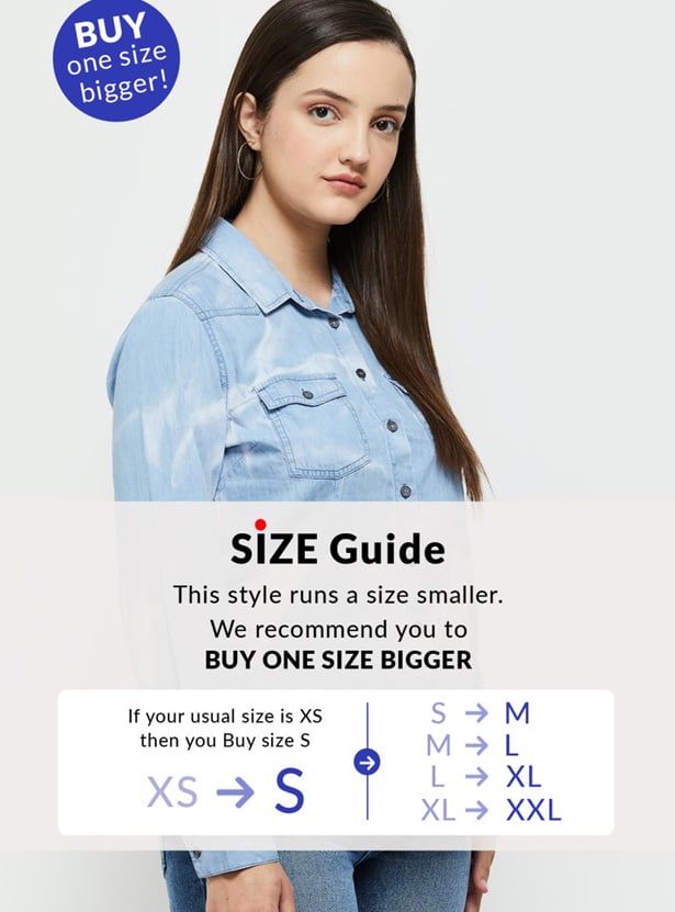 Women Washed Denim Shirt with Full Sleeves