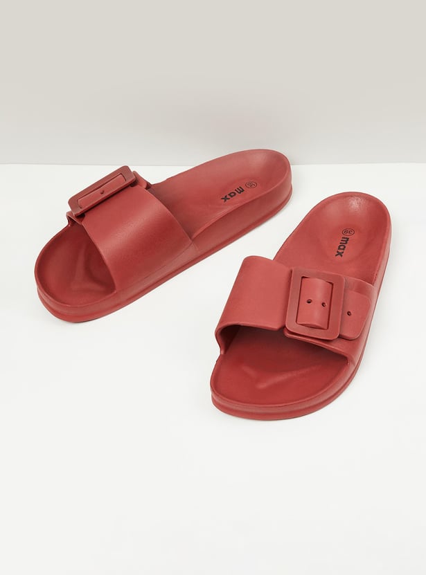 Women Solid Buckle Slide Sandals