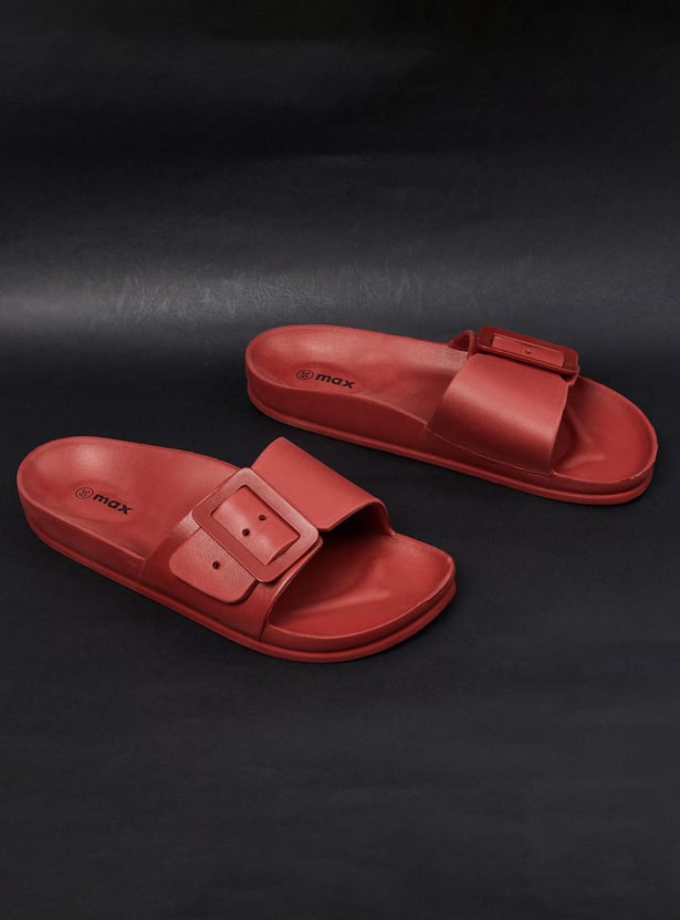 Women Solid Buckle Slide Sandals