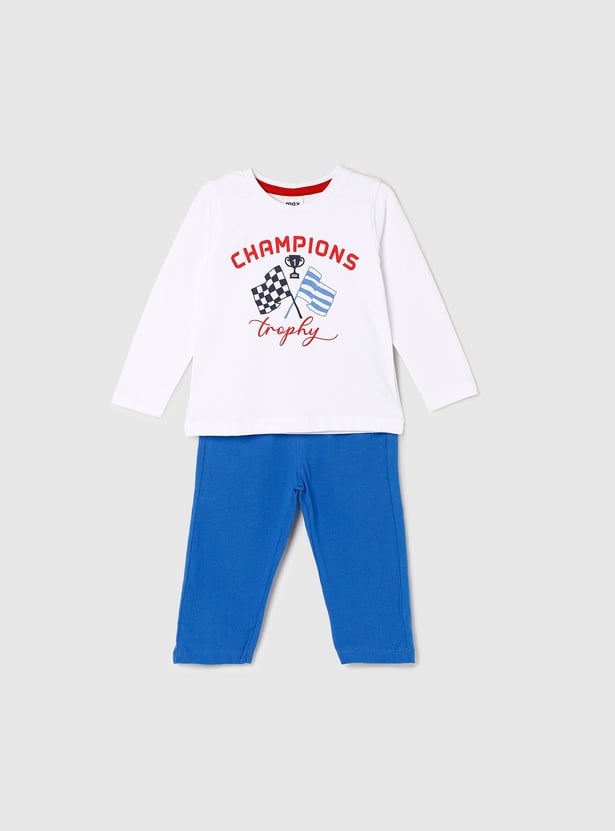 Boys Graphic Print T-Shirt With Solid Pyjama