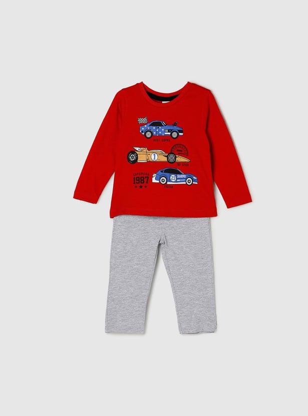 Boys Printed Crew Neck T-shirt with Elasticated Pyjamas 