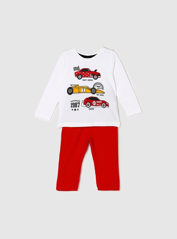 Boys Printed Crew Neck T-shirt With Elasticated Pyjamas 