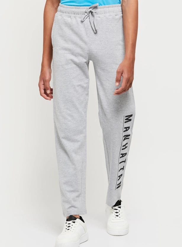 Boys Typographic Printed Drawstring Waist Track Pants