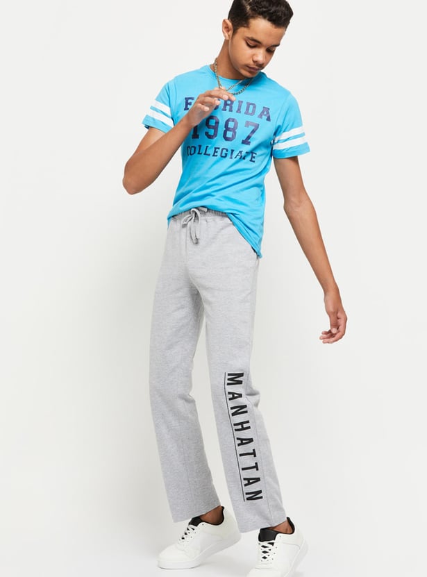 Boys Typographic Printed Drawstring Waist Track Pants