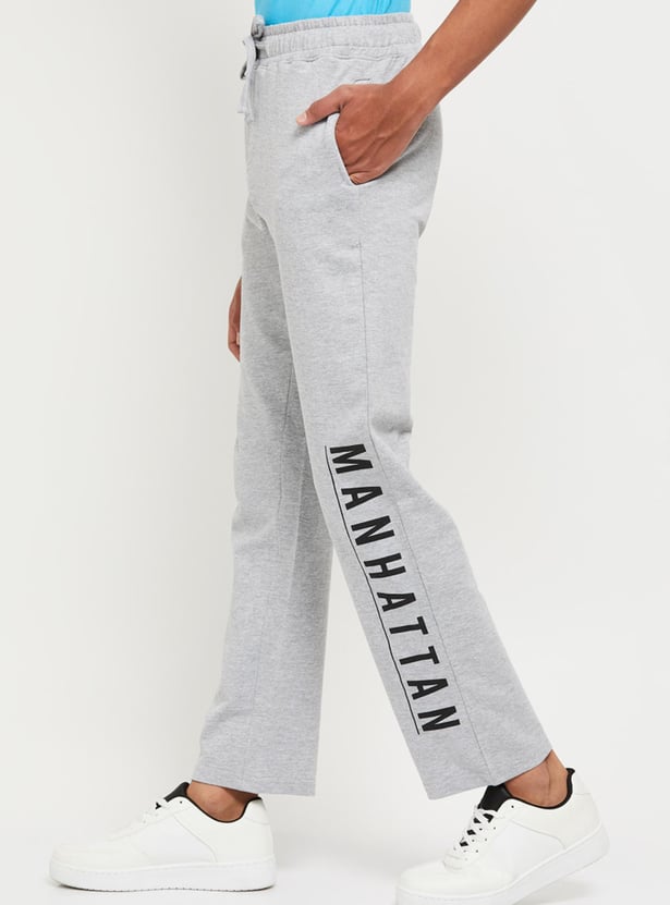 Boys Typographic Printed Drawstring Waist Track Pants