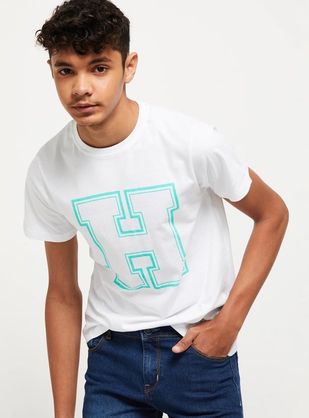 Boys Printed Crew Neck Regular Fit T-shirt
