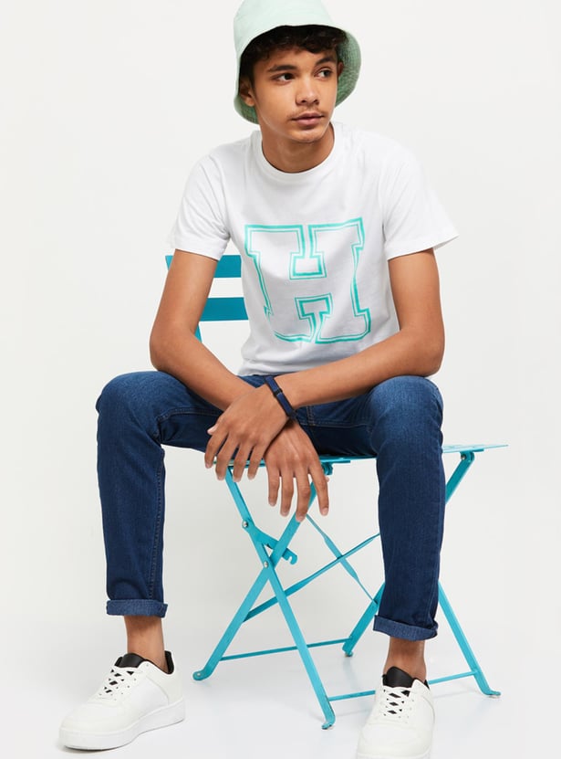 Boys Printed Crew Neck Regular Fit T-shirt