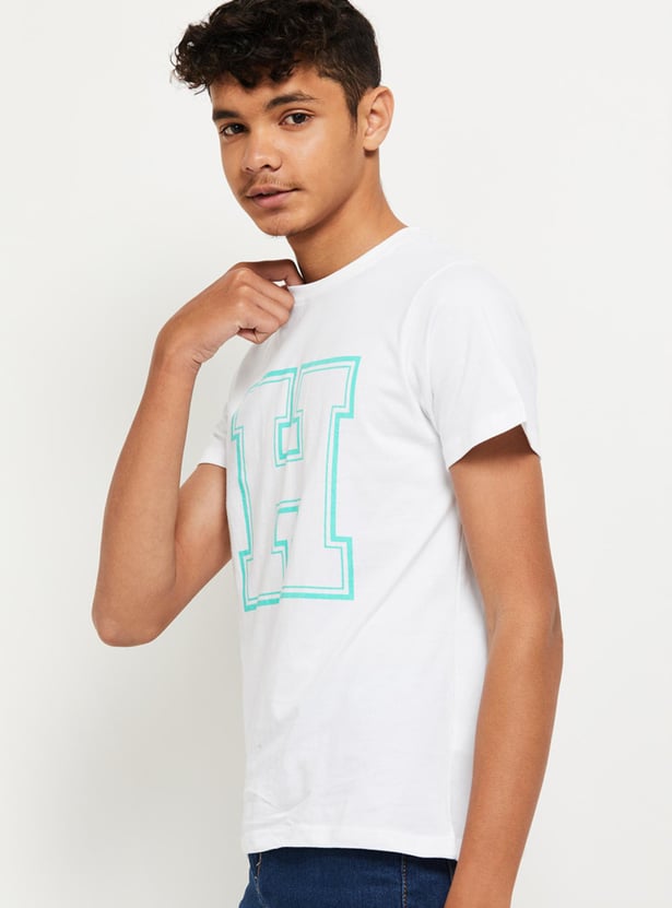 Boys Printed Crew Neck Regular Fit T-shirt
