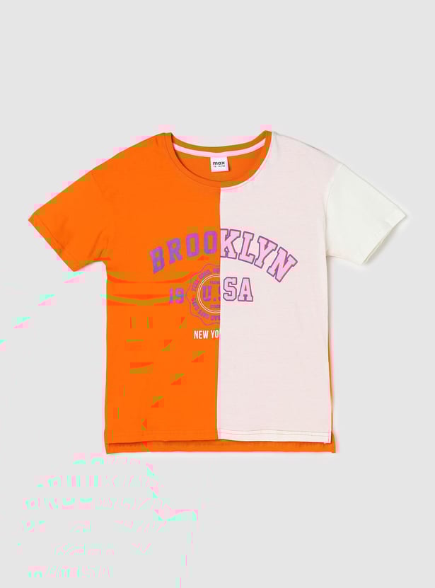 Girls Colourblock Half Sleeves Round Neck T-shirt