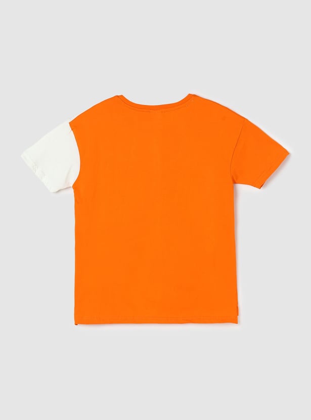 Girls Colourblock Half Sleeves Round Neck T-shirt