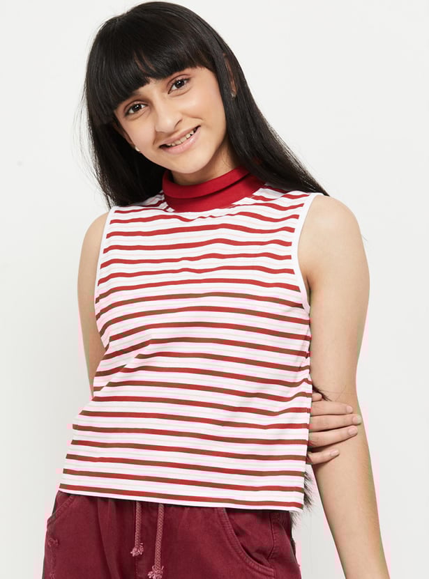 Girls Striped High-Neck Top