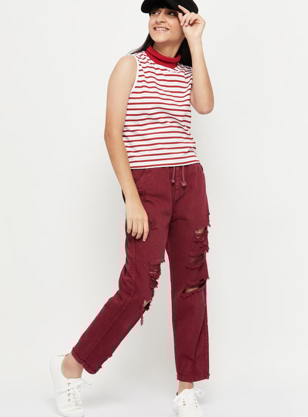 Girls Striped High-Neck Top