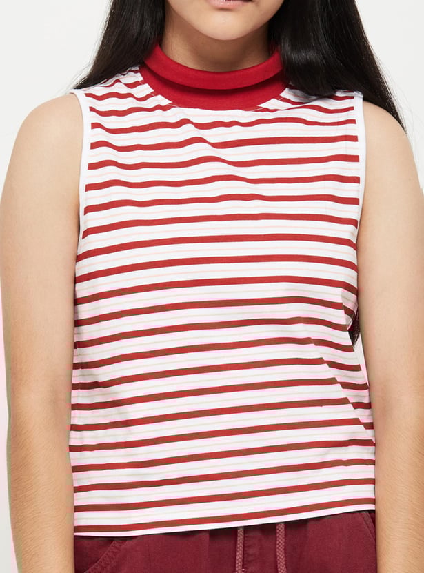 Girls Striped High-Neck Top