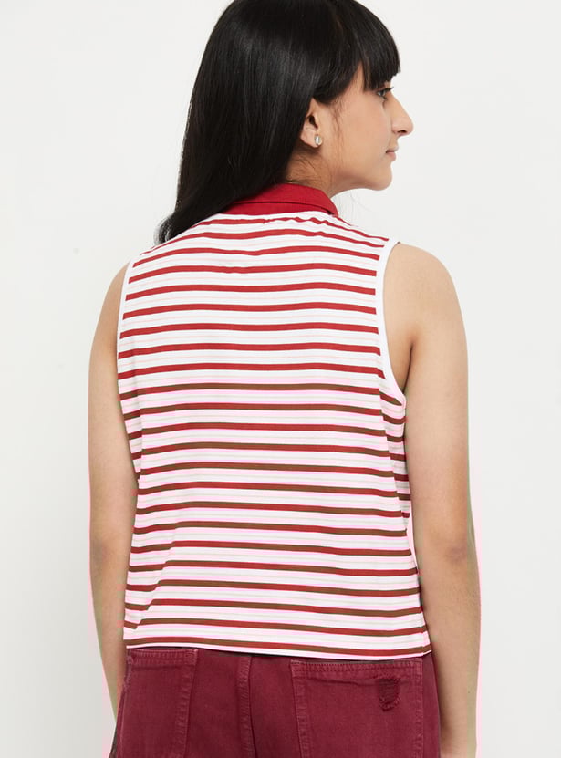 Girls Striped High-Neck Top