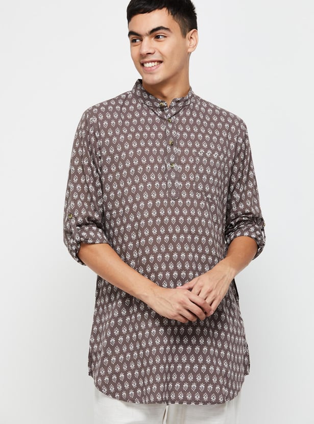 Men Printed Full Sleeves Short Kurta 