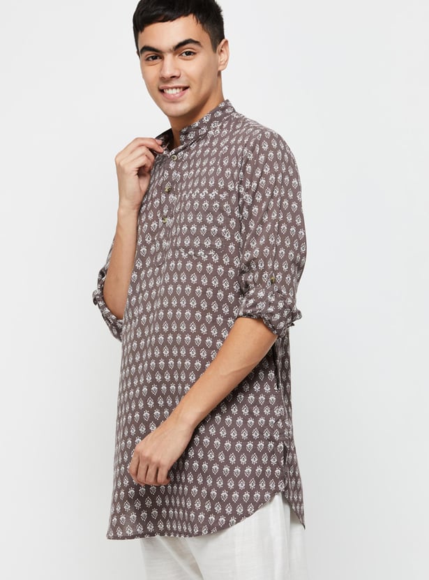 Men Printed Full Sleeves Short Kurta 