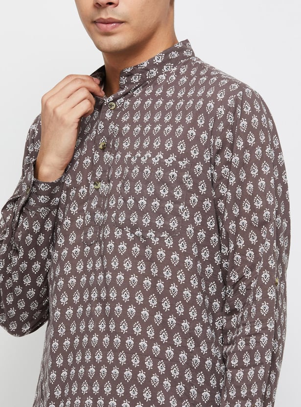 Men Printed Full Sleeves Short Kurta 