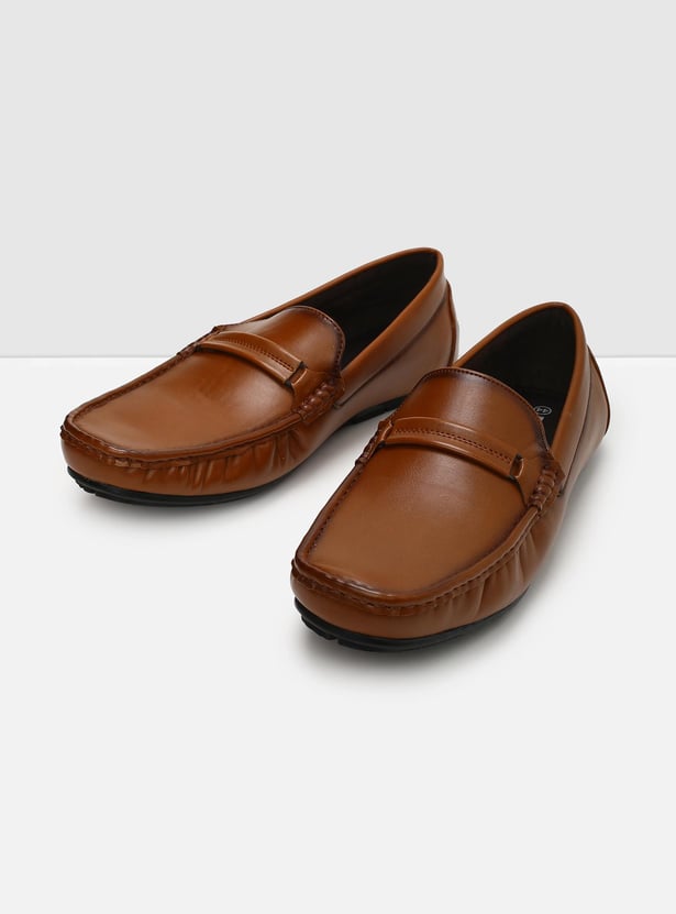 Men Solid Woven Slip-On Loafers