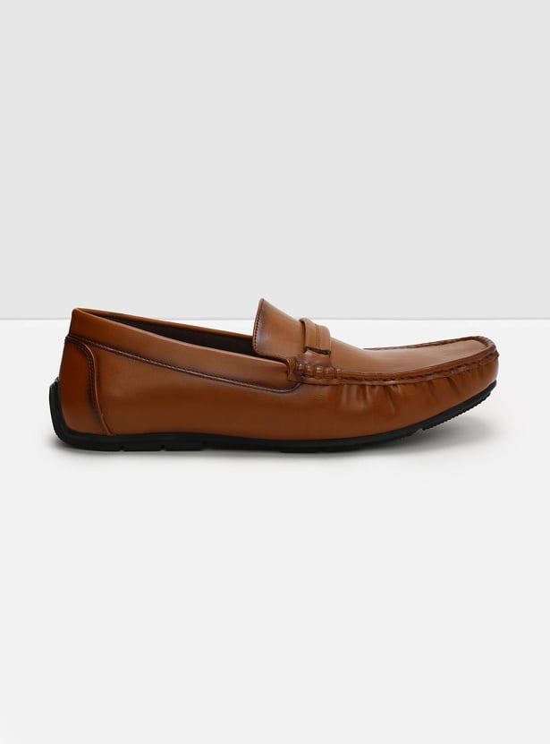 Men Solid Woven Slip-On Loafers