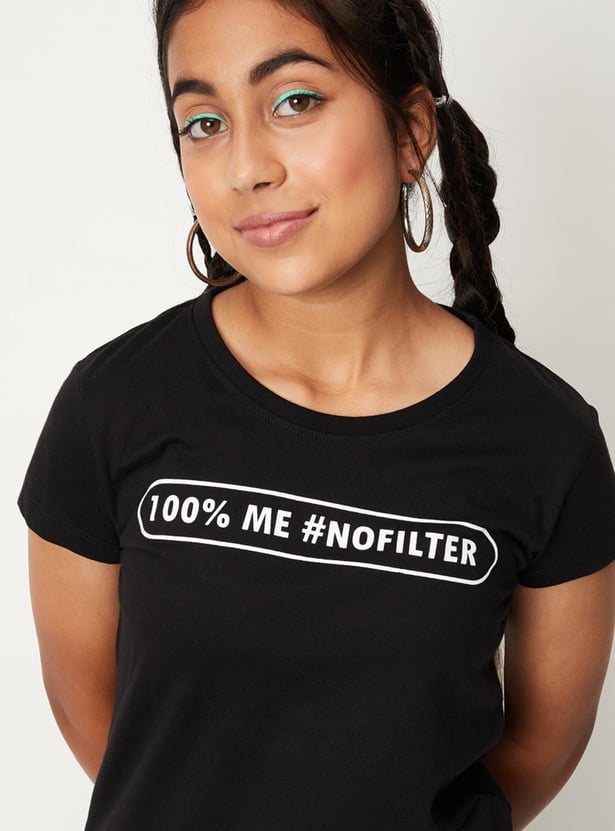 Girls Typographic Printed Knit T-shirt