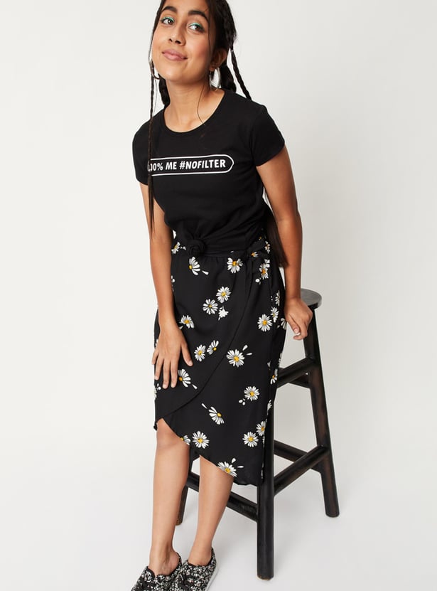 Girls Typographic Printed Knit T-shirt