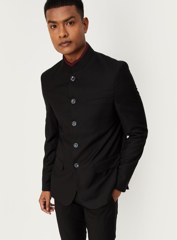 Men Solid Band Collar Blazer