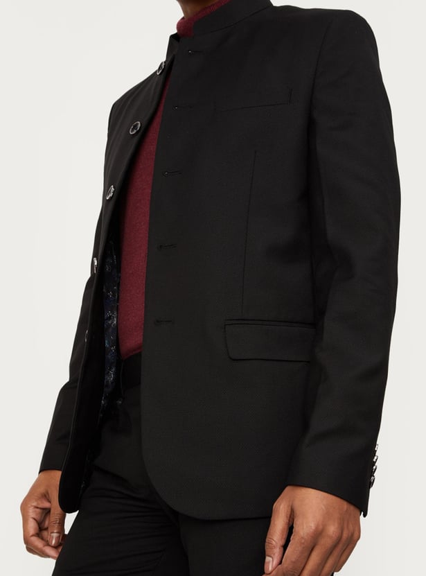 Men Solid Band Collar Blazer